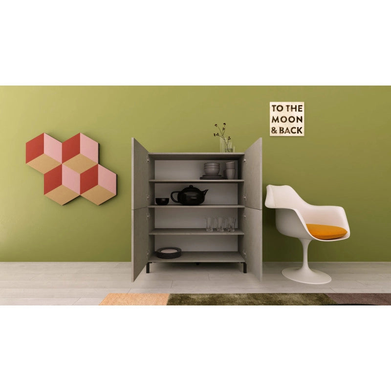 Credenza alta moderna 4 ante 90x35x110 cm Solaria - Cashmere