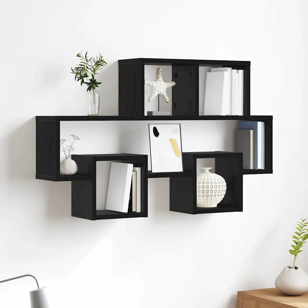 Scaffale da parete con lo scaffale Rovere nero 82 x 15 x 51 cm 875184