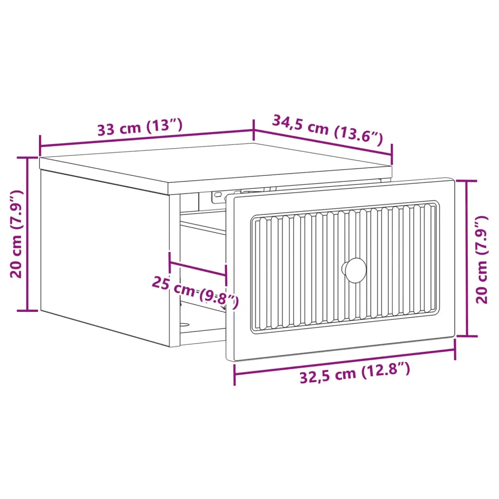 Mobiletto da notte a muro con cassetto Nero 33 x 34,5 x 20 cm 897917