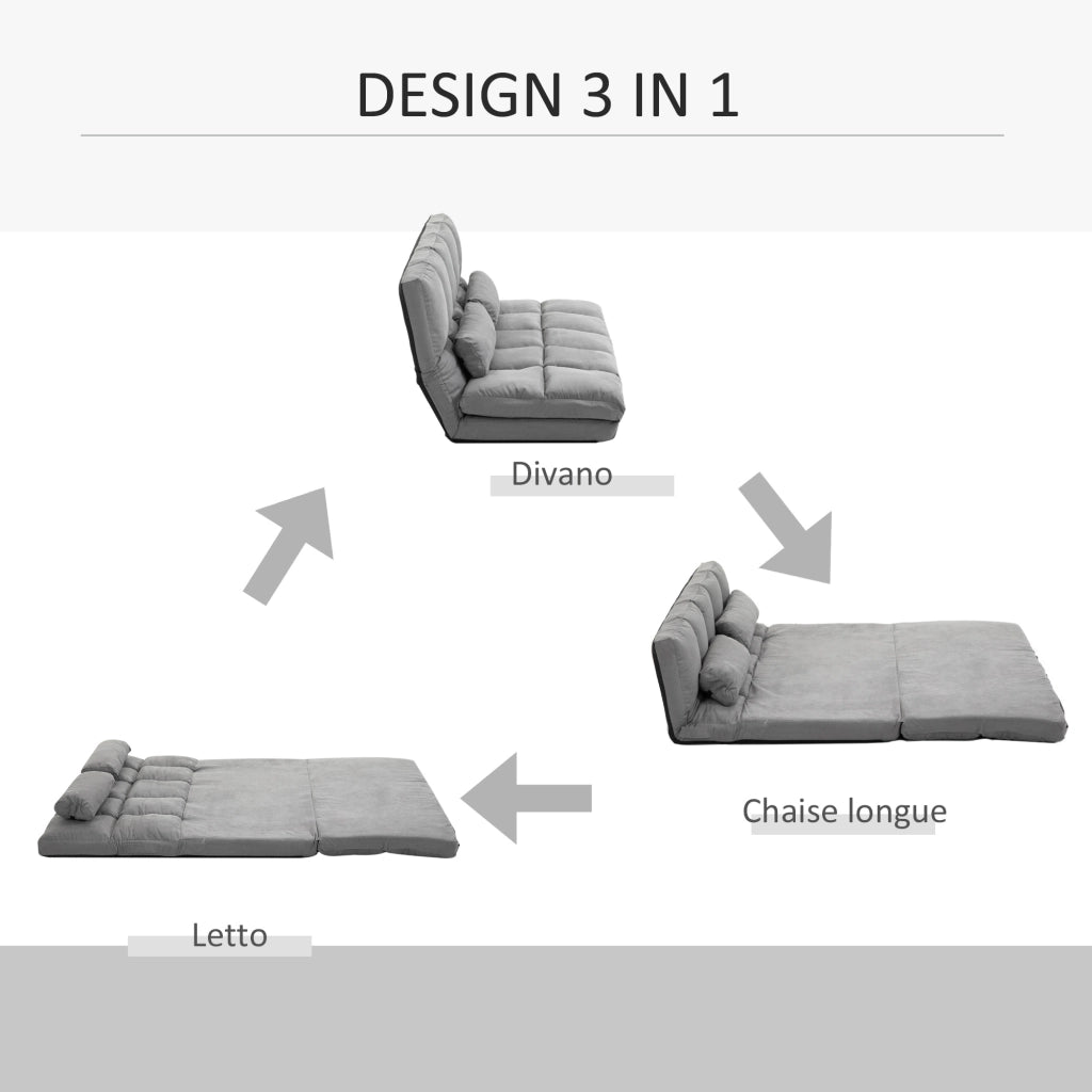 Divano 2 Posti con Schienale Reclinabile ¨C zephmum ¨C Grigio Chiaro 130x73x60 cm