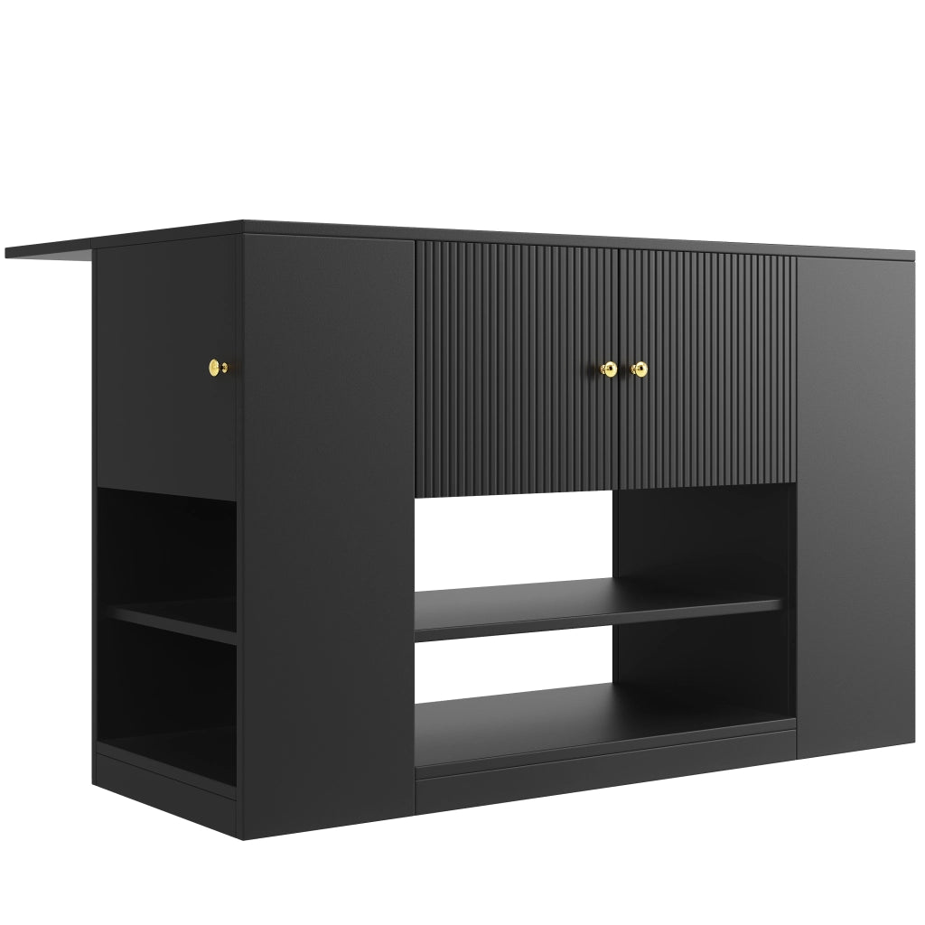 Isola da Cucina con 2 Ante 2 Cassetti e Ripiani Piano Ribaltabile in MDF 140 x 40 x 90 cm Nero