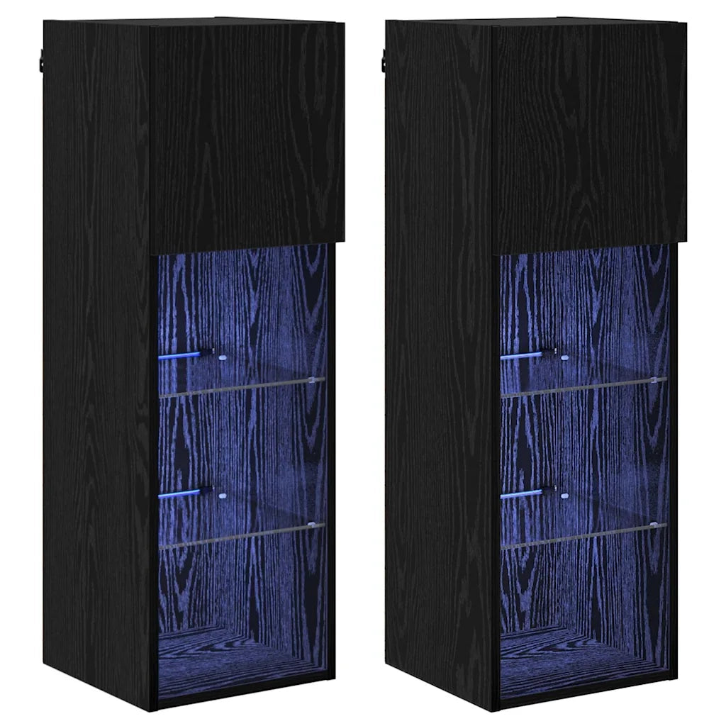 Mobiletti TV a parete 2 pcs Rovere Nero 30,5 x 30 x 90 cm