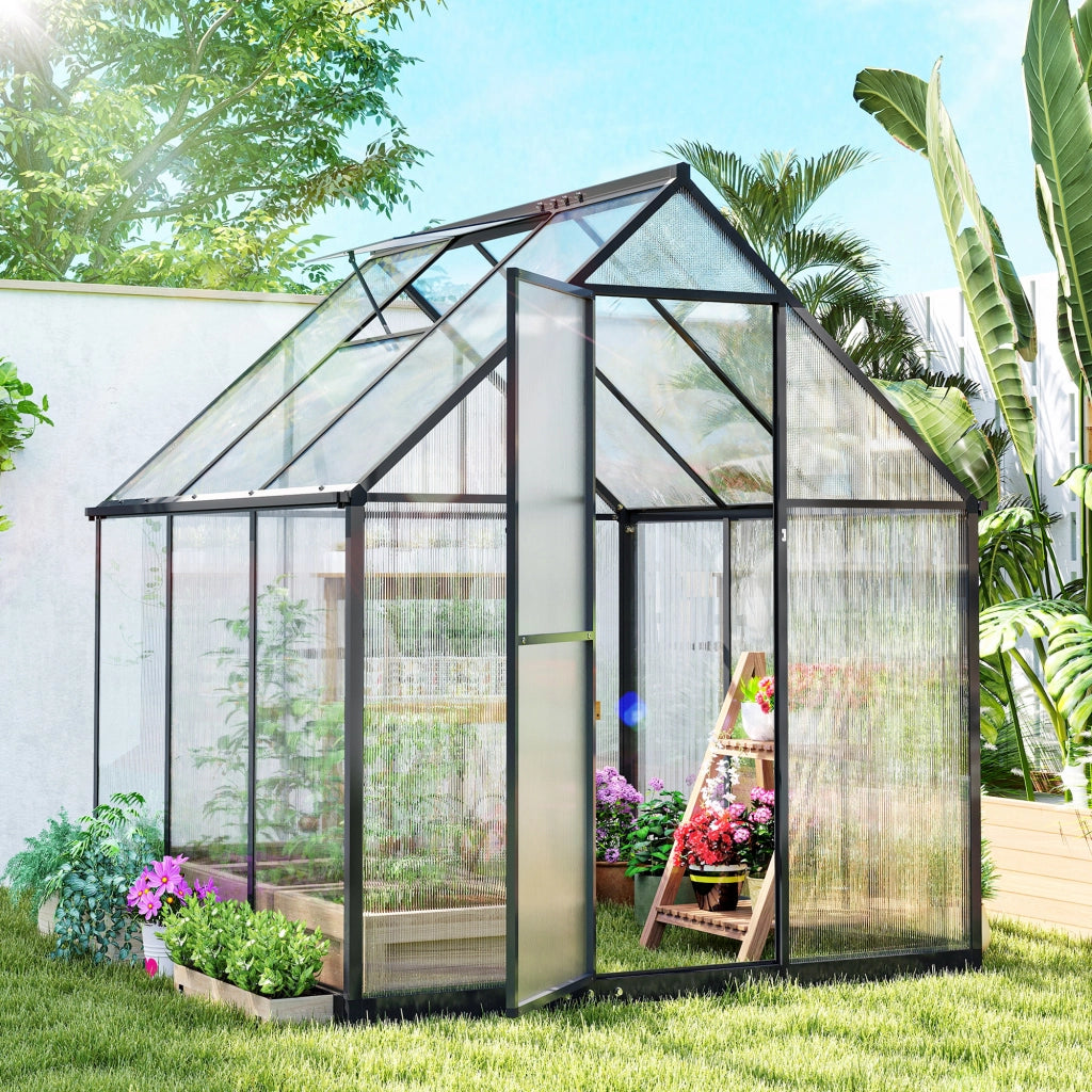 Serra da giardino in alluminio e policarbonato ¨C zephmum ¨C trasparente con finestra regolabile e porta battente