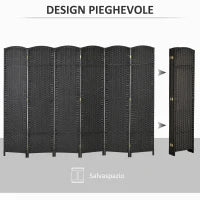 Paravento Divisorio da Interni Pieghevole a 6 Ante Intrecciato, 240x170 cm, Nero
