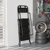 Scala Pieghevole a 3 Gradini con Borsa Porta Attrezzi, Gradini Larghi Antiscivolo, Nero