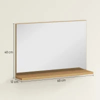 kleankin Specchio Bagno da Parete con Mensola Design Moderno e Multiuso, 60x12x40 cm, Legno