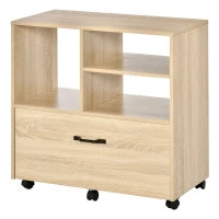 Mobile Multiuso per Ufficio Porta Stampante con 5 Ruote e Ripiano Regolabile, 77x40x73cm - Legno