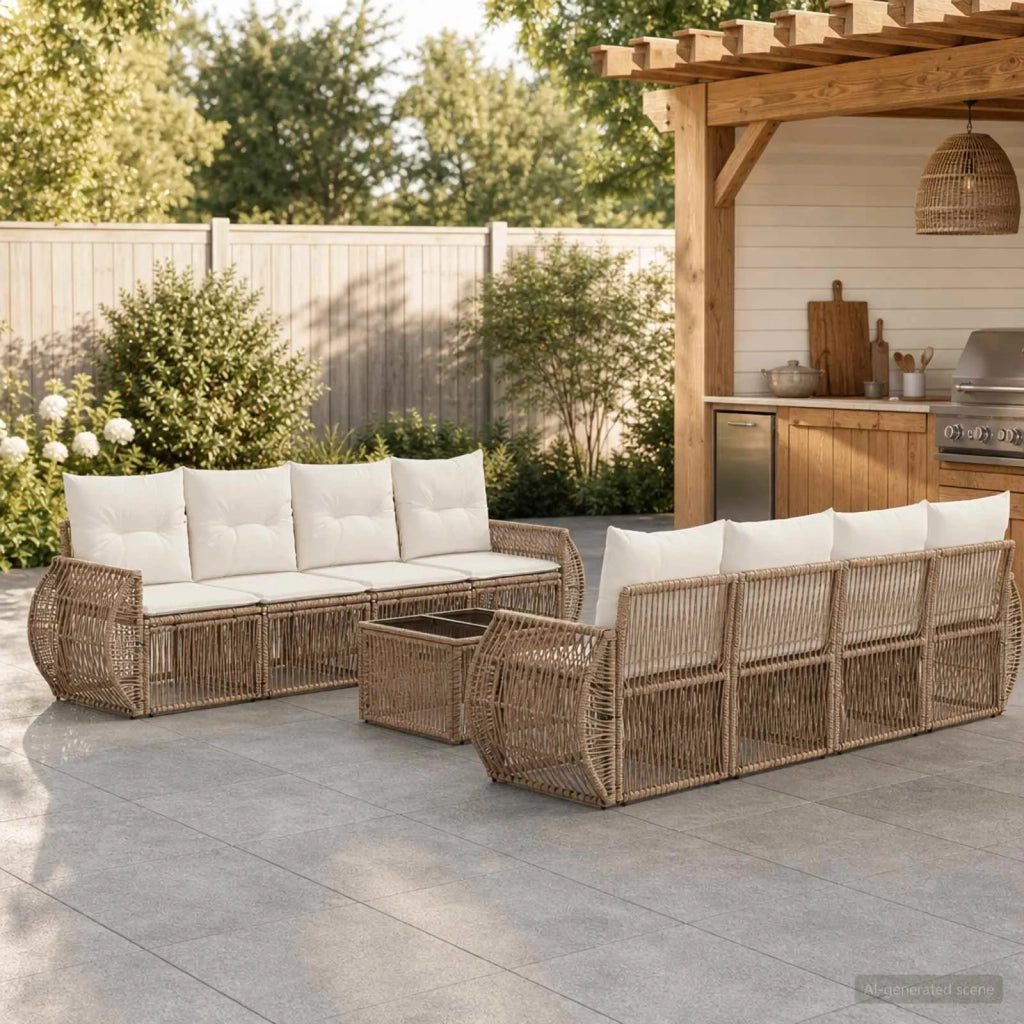 Set Divano da Giardino 9 pz Beige polyrattan 3435363