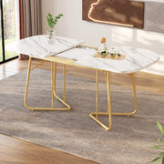 Tavolo allungabile da pranzo in MDF effetto marmo bianco con gambe in metallo dorato per sala da pranzo moderno