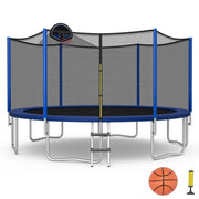 Trampolino da esterno con canestro da basket 366 x 366 x 272 cm esperienza di salto ottimale sicurezza rinforzata acciaio blu 20_0020144