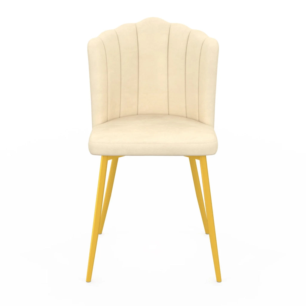IDMarket - Set di 2 sedie a conchiglia ADELLA in velluto beige con gambe dorate