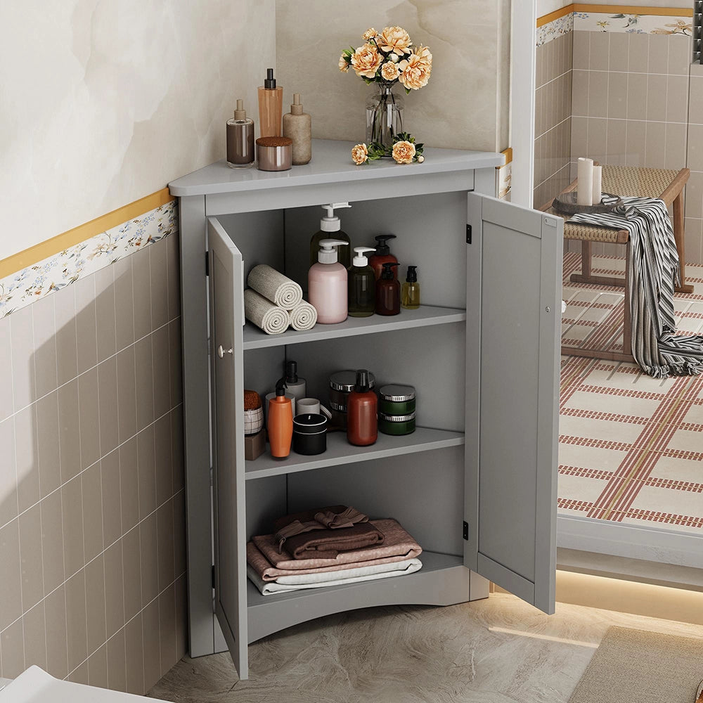 Armadio angolare per bagno - Xylo - 61,5x90 cm - Grigio - 2 ante 3 ripiani