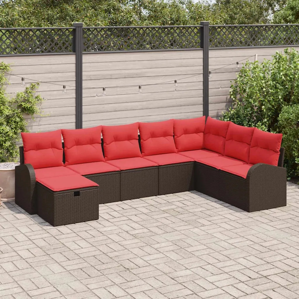 Set di divani con cuscino Marrone e Rosso polyrattan
