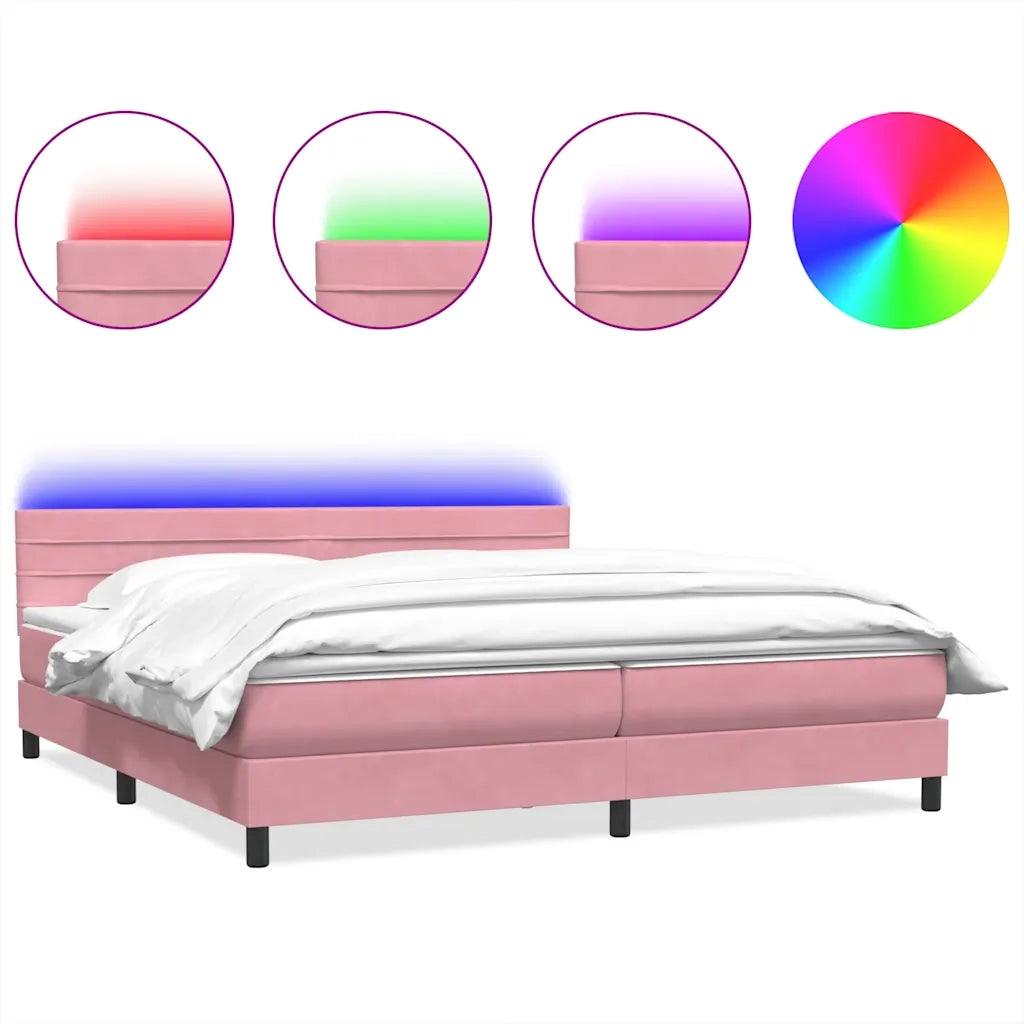 Letto a Molle con Materasso e LED Rosa 180x210 cm in Velluto 3316994