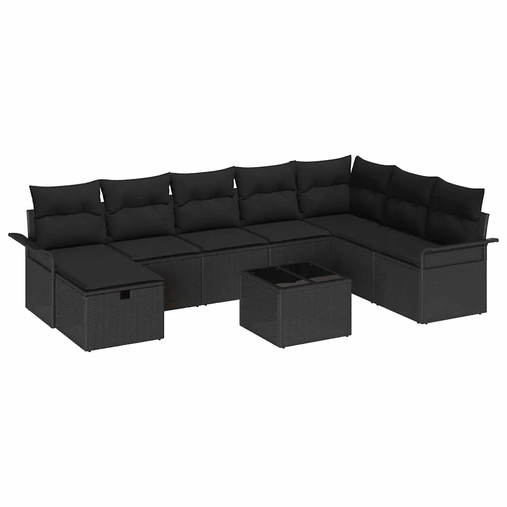Set Divano da Giardino con cuscino 9 pcs Nero polyrattan