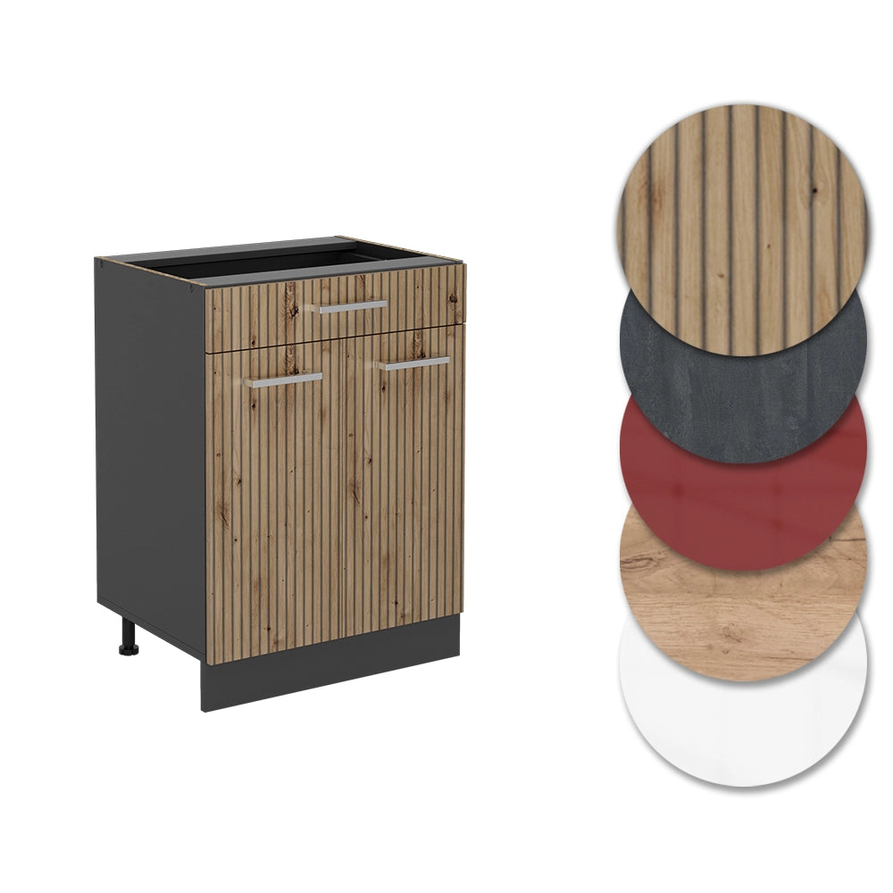 Mobiletto base per cucina R-Line Rovere artigianale/Antracite 60 cm con cassetto, senza piano di lavoro Vicco