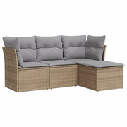 Set Divano da Giardino 4 pz | Set Salotto da Giardino con Cuscini Beige in Polyrattan