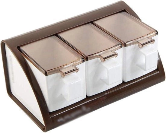 Porta erbe trasparente con coperchio e cucchiai - Set di servizio per la cucina con contenitori cucchiaio