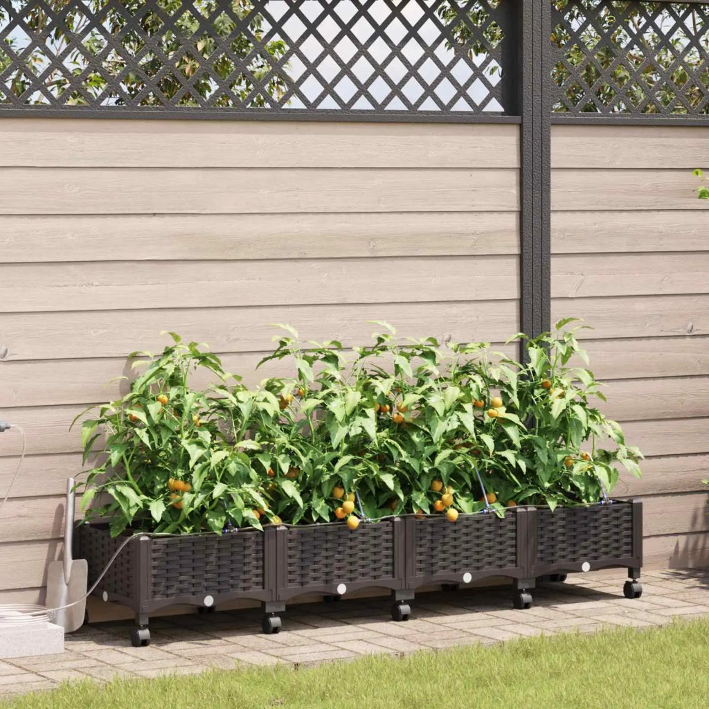 Vaso da Giardino con Irrigazione e Ruote 4 pz Marrone PP 3423143