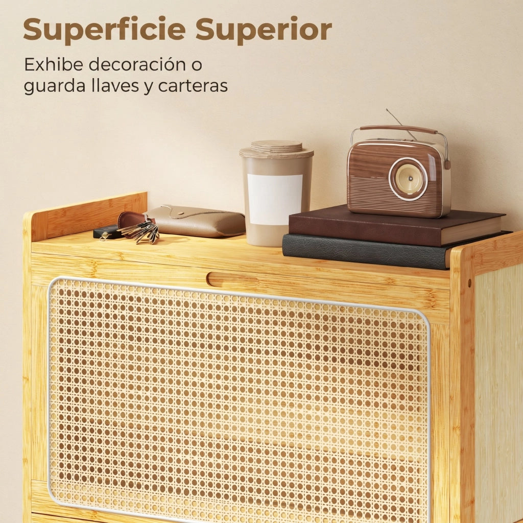 Cassa per Scarpe in Bamb¨´ con 2 Cassetti ¨C Zephmum ¨C 69x29x83 cm Naturale