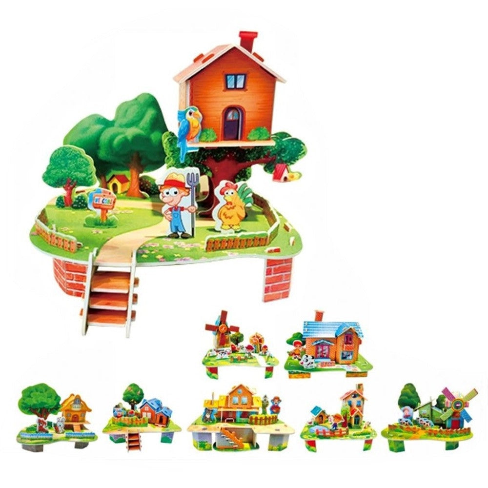 Trade Shop - Kit 16pz Puzzle 3d Forma Casa Fattoria Per Bambini Costruzione Modellismo Fai Da Te 32394 -