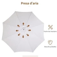 Ombrellone da Giardino con Doppio Tettuccio, in Legno di Bambù e Poliestere, Ø325x250 cm, Crema
