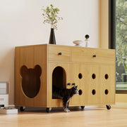 Mobile per lettiera per gatti 100x45x66 cm con cassetti; vassoio raccogli-sabbia amovibile; naturale
