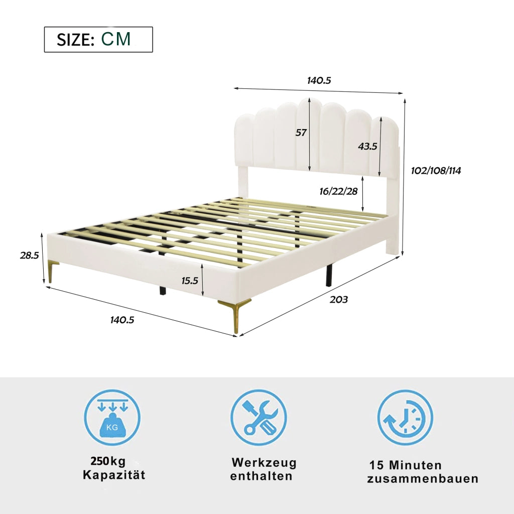 letto imbottito velluto beige 140 x 200 cm
