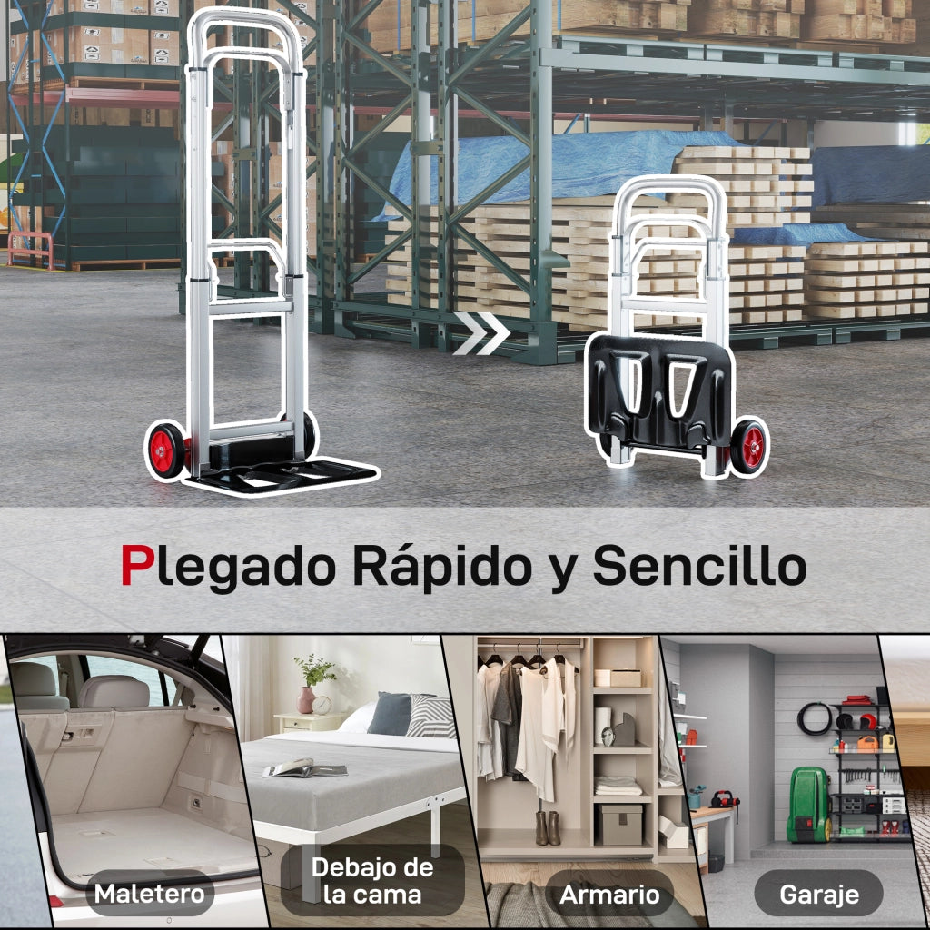 Carrello Pieghevole in Alluminio con Ruote ¨C zephmum ¨C Colore Argento e Nero 40x41x108 cm