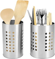 Organizzatore da Cucina in Acciaio Inossidabile Set di 2 - Contenitore per Coltelli - Contenitore per Spatola e Cestino per Cucchiai - (Argento 16 cm & 18 cm)