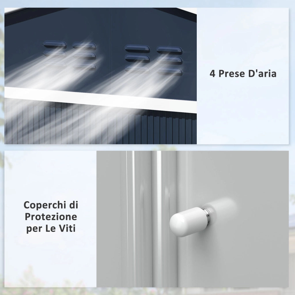Casetta Box da Giardino Porta Attrezzi 277x195x192 cm con 2 Porte Scorrevoli Grigio Scuro