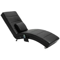 Poltrona Relax con Funzione Massaggio, Schienale Alto, Cuscino Incluso, Ecopelle, Metallo, Schiuma, 58 x 163 x 87 cm, Nero