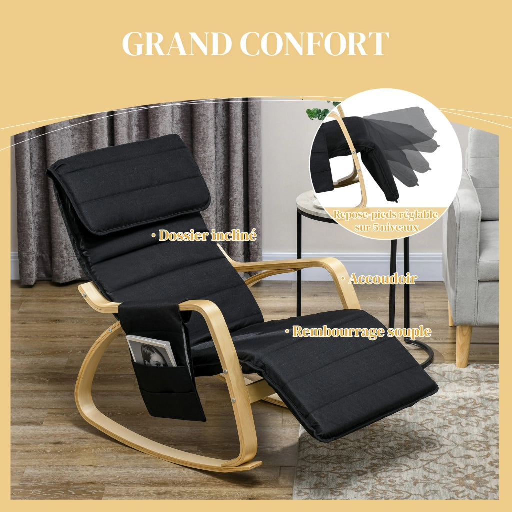 Poltrona relax dondolo con poggiapiedi ¨C Xylo ¨C tessuto nero