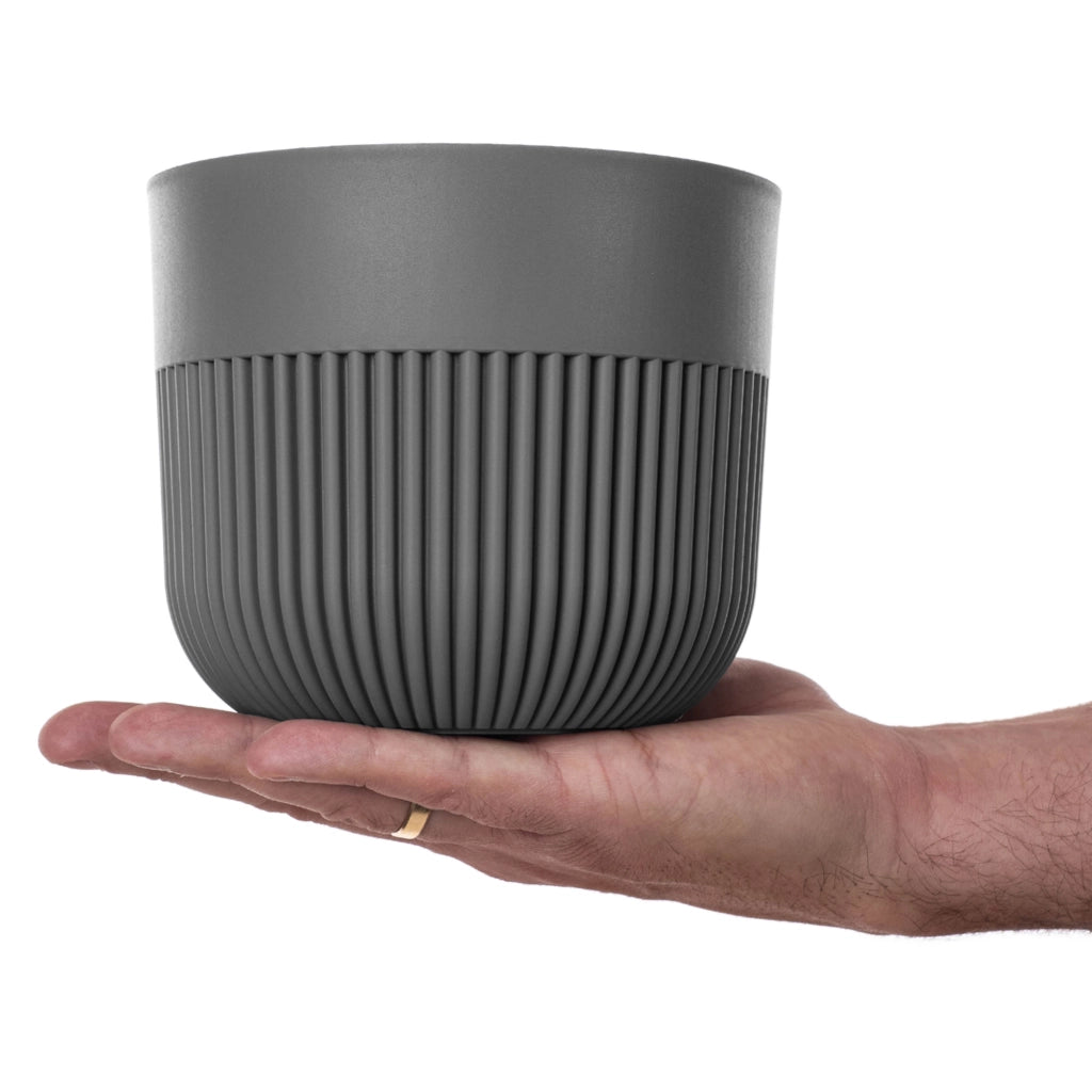 Vaso da fiori KADAX, Coprivaso, 13 cm, Plastica, Rotondo, A coste, Grigio