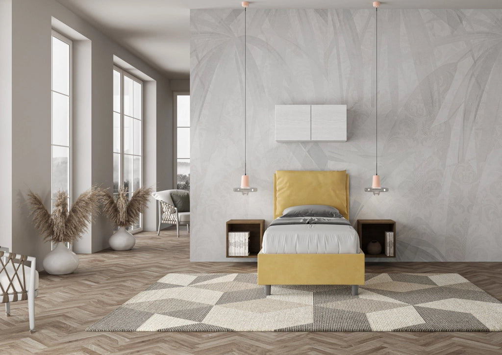 BS COM Letto singolo con rete imbottito 80x210 microfibra ocra