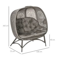 Lettino da Giardino 2 Posti con Copertura Decorata e Cuscino Spesso, 126x75x142 cm Marrone