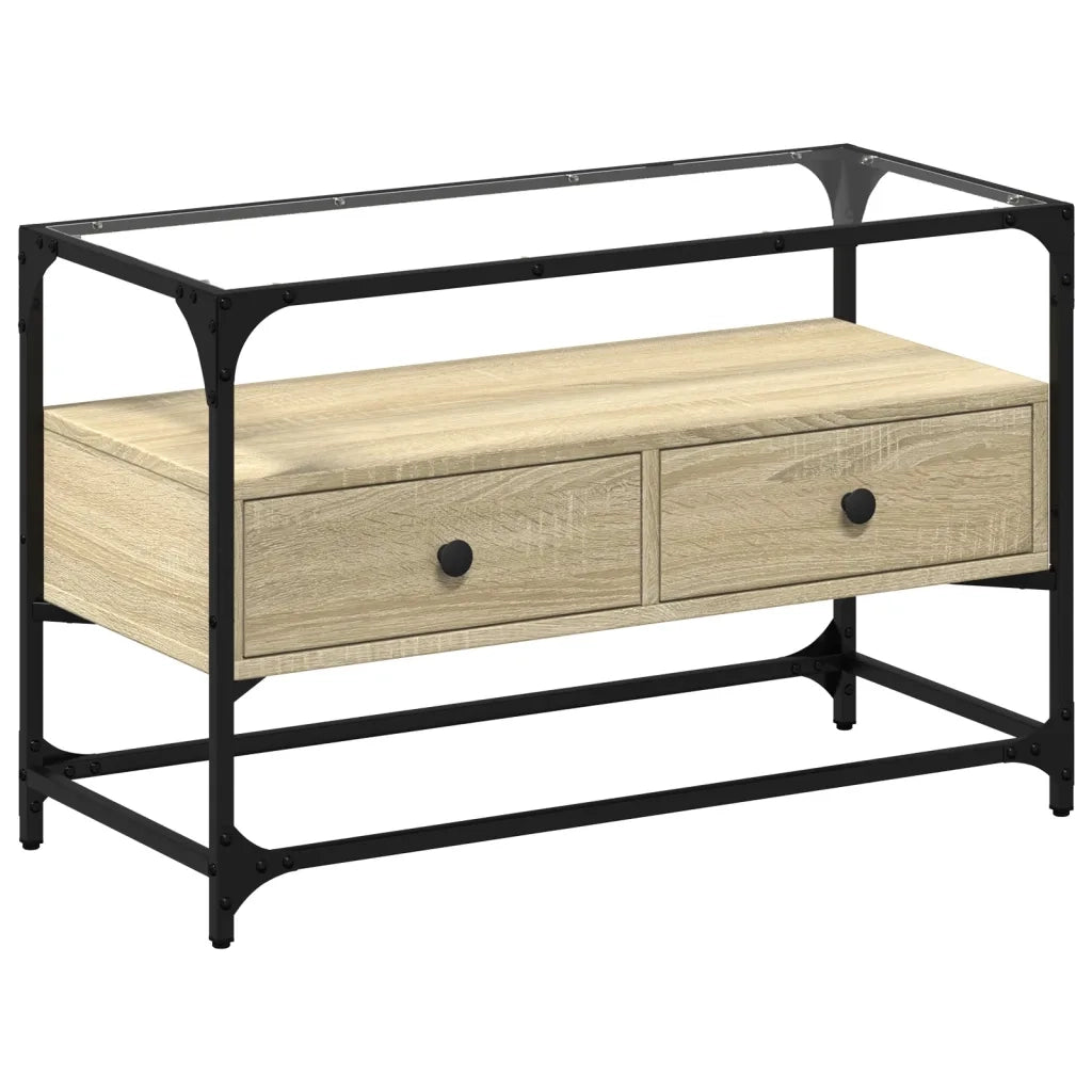 Mobile TV Piano-Credenza per TV-Console TV Vetro Rovere Sonoma 80x35x51 Legno Multistrato