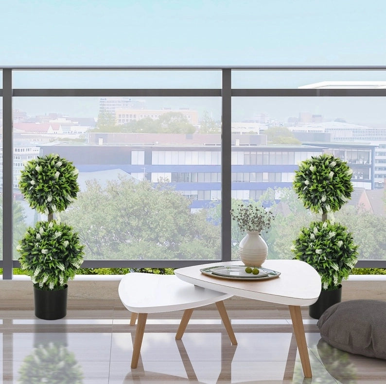 Set di 2 Piante Artificiali di Lavanda da 70 cm con Vaso in Cemento per Interni ed Esterni
