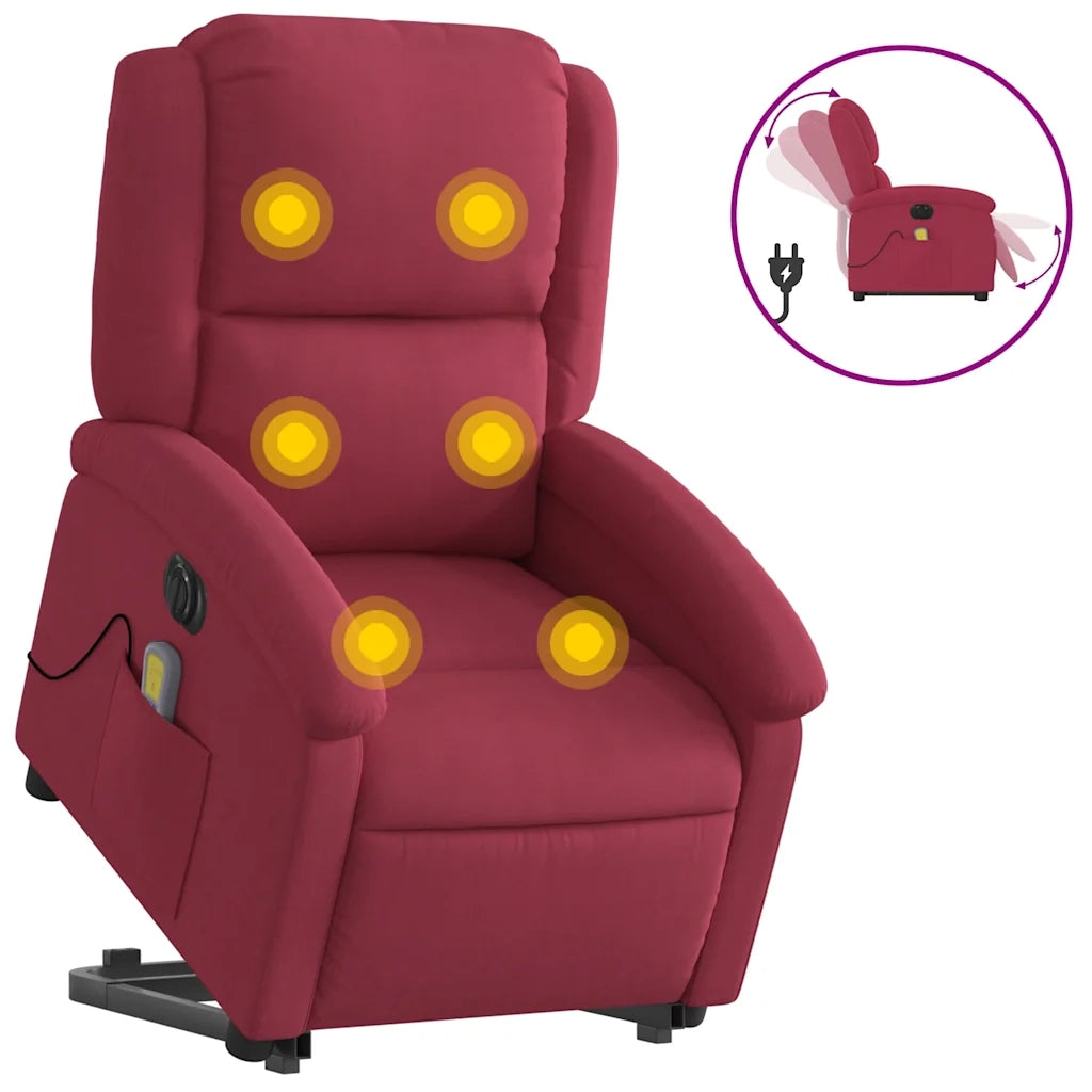 vidaXL Poltrona Alzapersona Massaggiante Elettrica Rosso Vino Velluto