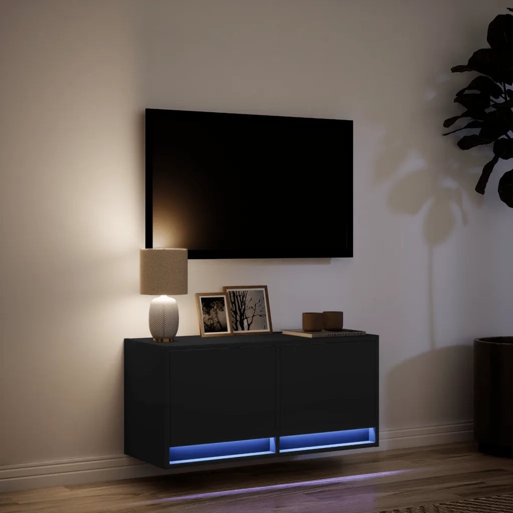 vidaXL Mobile TV a Parete con Luci LED Nero 80x31x35 cm