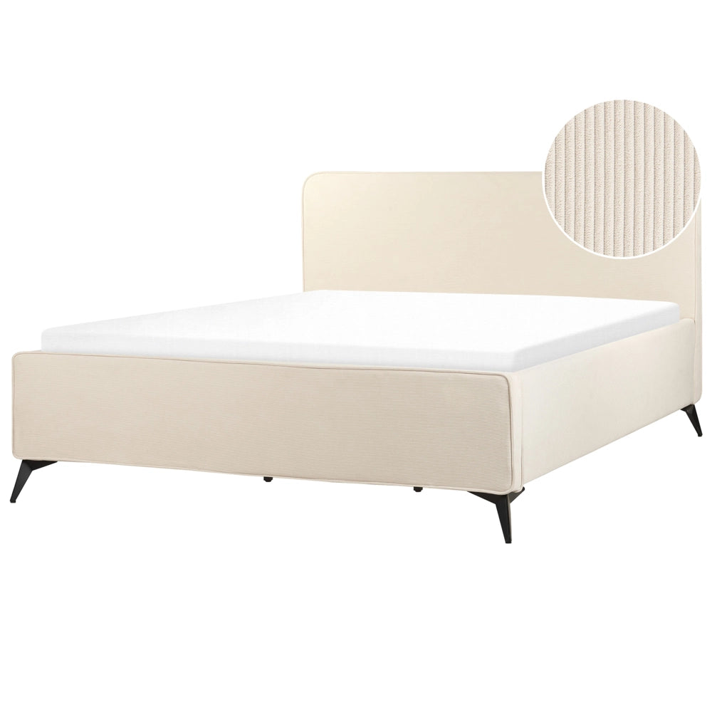 Letto Beige in velluto a coste Gambe in metallo nero 180 x 200 cm a doghe Camera da letto Classica Minimalista