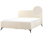 Letto Beige in velluto a coste Gambe in metallo nero 180 x 200 cm a doghe Camera da letto Classica Minimalista