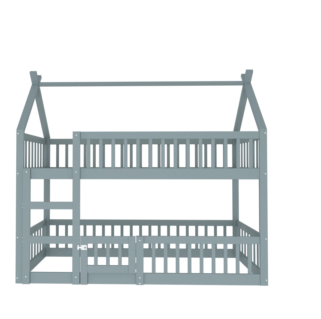 Letto a castello per bambini 90x200 cm con scala; design alto e basso; grigio