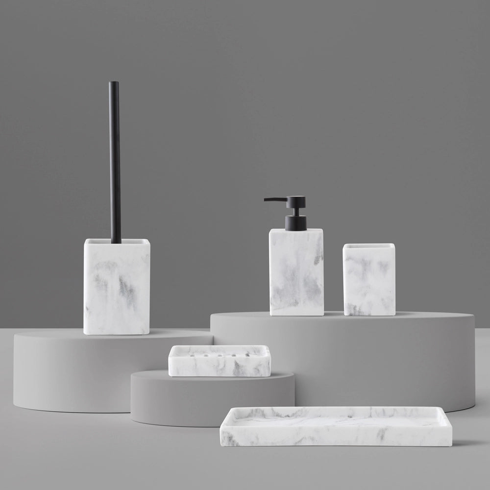 Set accessori bagno 2 pezzi in poliresina marmorizzata bianca Marmo