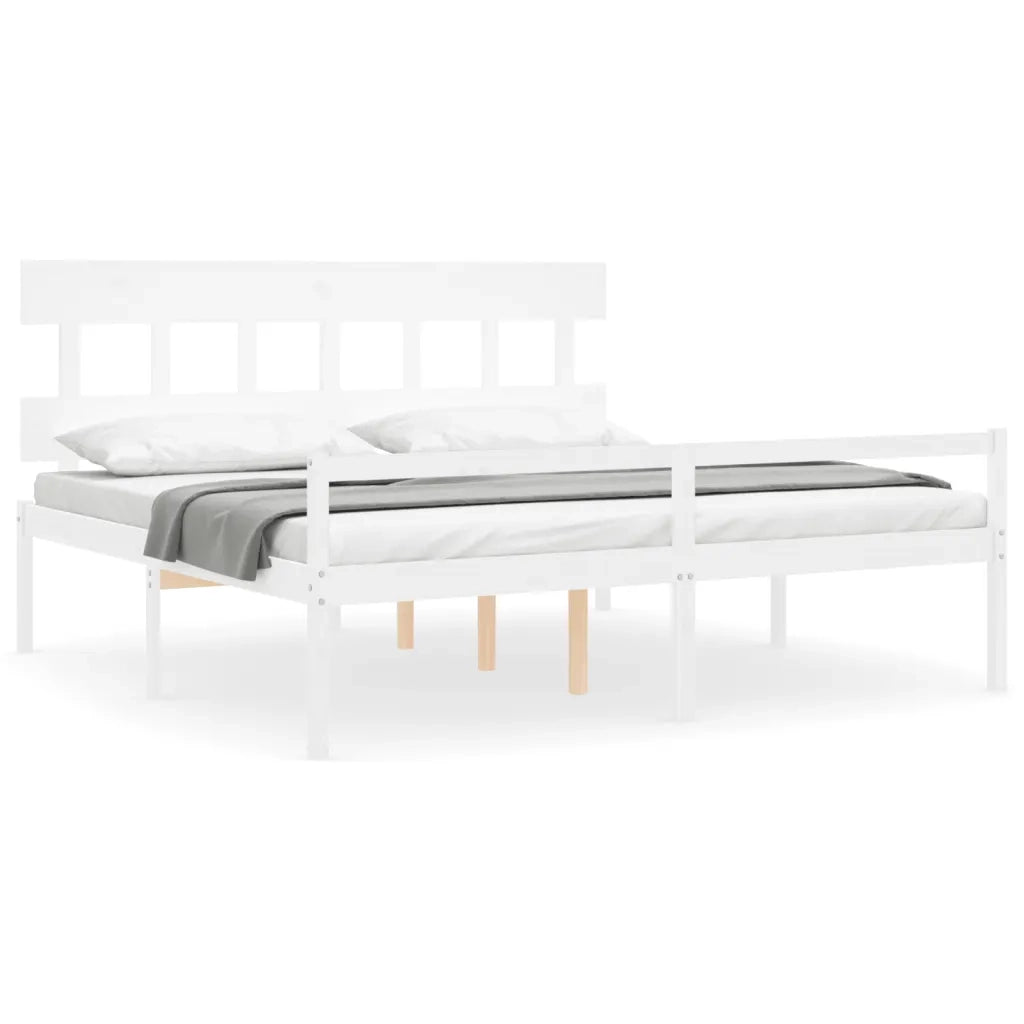 Letto per Anziani con Testiera-Struttura Letto per Anziani Bianco 200x200 cm Legno Massello 804860