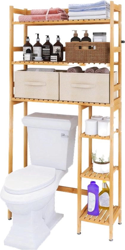 Opbergrek per Bagno con Lame di Bamboo - Opbergrek per WC - Risparmiatore di Spazio 3 Livelli con Scomparti Regolabili