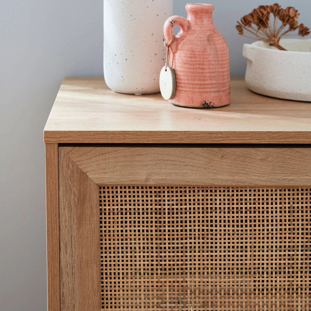 Credenza in cannage, 1 anta, 80cm, marrone naturale