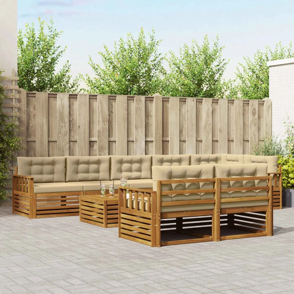 Set di divani da esterno con cuscino 9 pcs Naturale e Beige 3373693