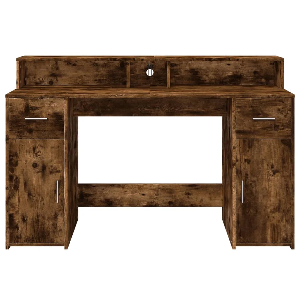 Scrivania da ufficio postazione di lavoro mobile per computer tavolo da studio con luci a LED rovere affumicato 140 x 55 x 91 cm legno ingegnerizzato marrone 02_0023784