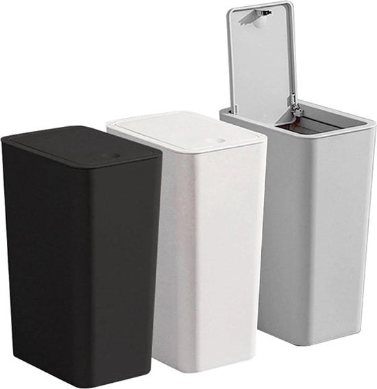 Set di contenitori per rifiuti - 10 l con coperchio pieghevole - contenitori per rifiuti moderni - contenitori per immondizia per camera da letto soggiorno cucina bagno ufficio - bianco grigio nero
